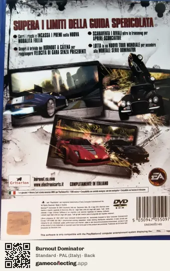 Burnout Dominator PlayStation 2, Italy box back