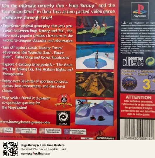 Bugs Bunny & Taz: Time Busters PlayStation, United Kingdom box back