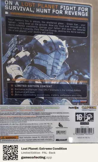 Lost Planet: Extreme Condition Xbox 360, PAL box back