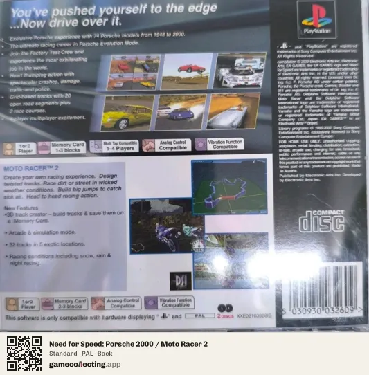 Need for Speed: Porsche 2000 / Moto Racer 2 PlayStation, PAL box back
