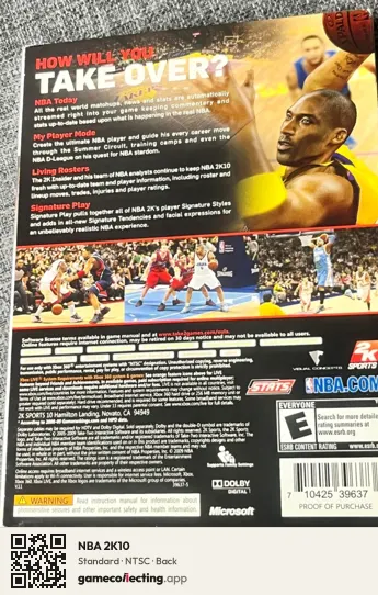 NBA 2K10 Xbox 360, NTSC box back