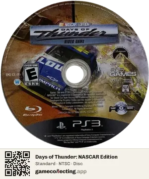 Days of Thunder: NASCAR Edition PlayStation 3, NTSC disc