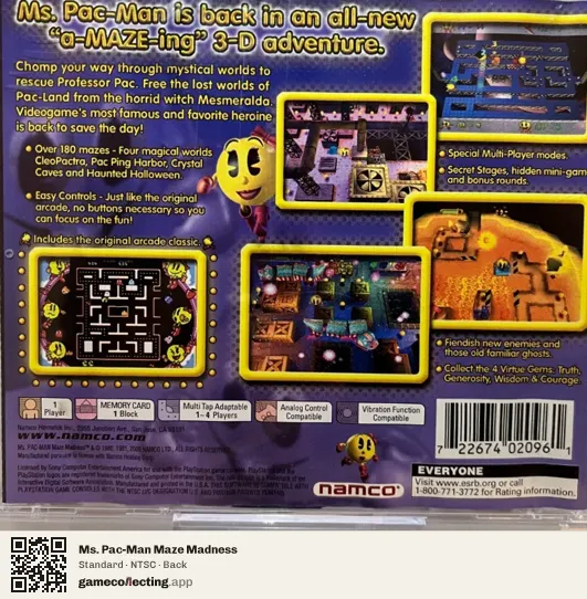 Ms. Pac-Man Maze Madness PlayStation, NTSC box back