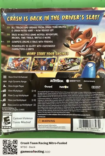 Crash Team Racing Nitro-Fueled Xbox One, NTSC box back