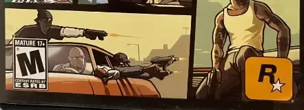 Grand Theft Auto: San Andreas, the ESRB box on its front