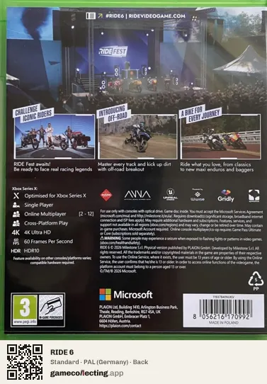 RIDE 6 Xbox Series X, Germany box back