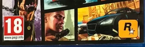 Grand Theft Auto V, the PEGI square on its front