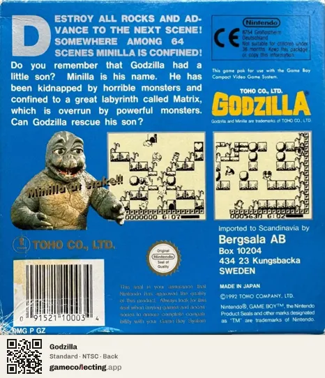 Godzilla Game Boy, NTSC box back