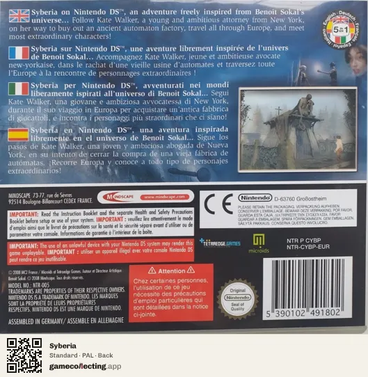 Syberia Nintendo DS, PAL box back