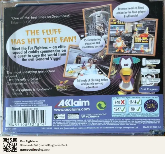 Fur Fighters Sega Dreamcast, United Kingdom box back