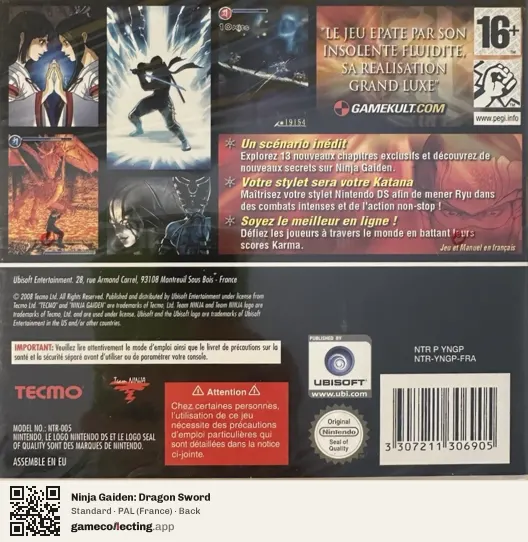 Ninja Gaiden: Dragon Sword Nintendo DS, France box back