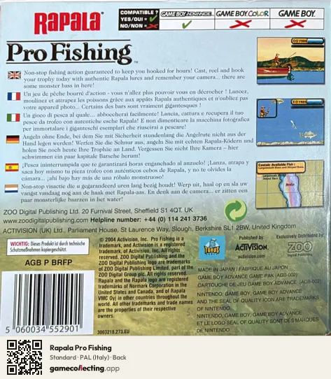 Rapala Pro Fishing Game Boy Advance, Italy box back