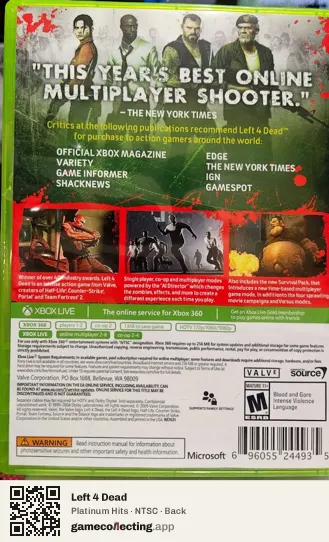 Left 4 Dead Xbox 360, NTSC box back