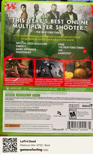 Left 4 Dead Xbox 360, NTSC box back