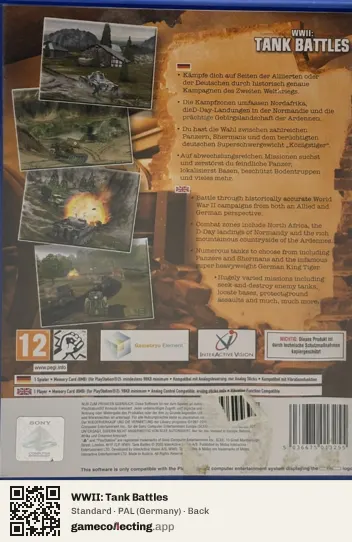 WWII: Tank Battles PlayStation 2, Germany box back