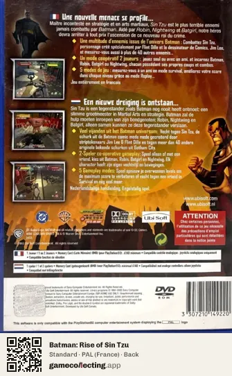Batman: Rise of Sin Tzu PlayStation 2, France box back