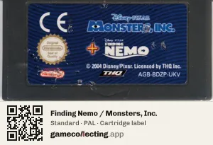 Finding Nemo / Monsters, Inc. Game Boy Advance, PAL cartridge label