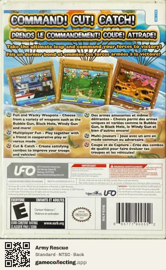 Army Rescue Nintendo Wii, NTSC box back