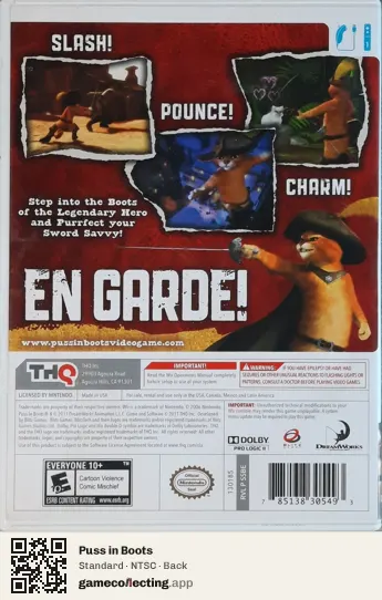 Puss in Boots Nintendo Wii, NTSC box back