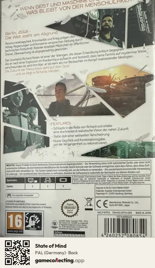 State of Mind Nintendo Switch, Germany box back