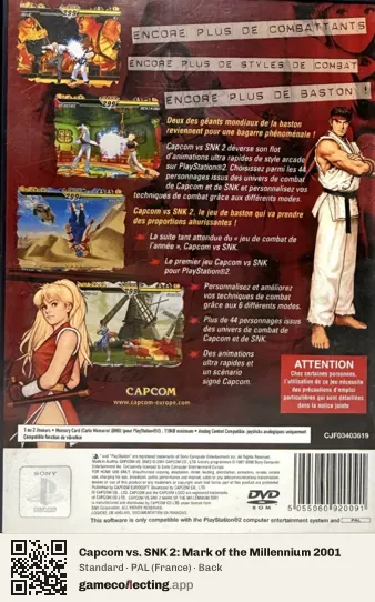 Capcom vs. SNK 2: Mark of the Millennium 2001 PlayStation 2, France box back