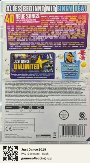 Just Dance 2019 Nintendo Switch, Germany box back