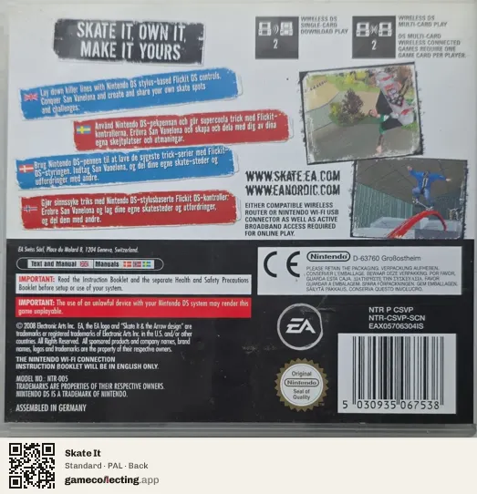 Skate It Nintendo DS, PAL box back