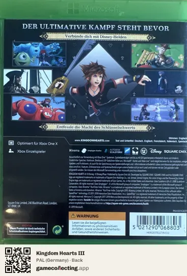 Kingdom Hearts III Xbox One, Germany box back