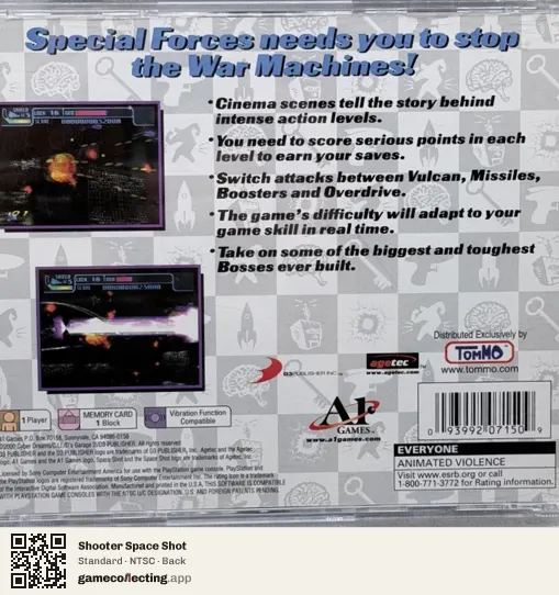 Shooter Space Shot PlayStation, NTSC box back