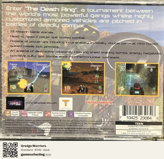 Grudge Warriors PlayStation, NTSC box back