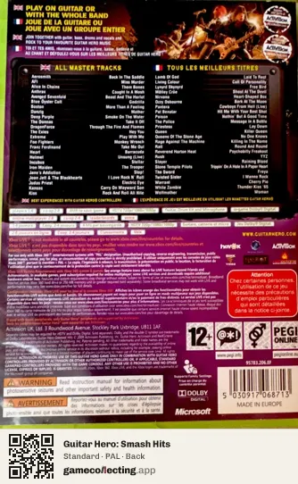 Guitar Hero: Smash Hits Xbox 360, PAL box back