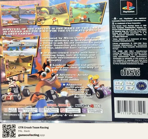 CTR Crash Team Racing PlayStation, PAL box back