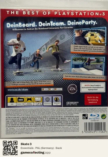 Skate 3 PlayStation 3, Germany box back