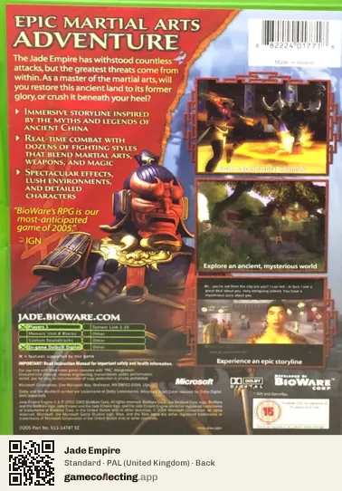 Jade Empire Xbox, United Kingdom box back