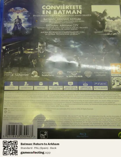 Batman: Return to Arkham PlayStation 4, Spain box back