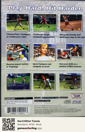 Hard Hitter Tennis PlayStation 2, NTSC box back