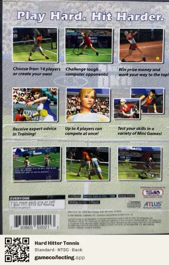 Hard Hitter Tennis PlayStation 2, NTSC box back