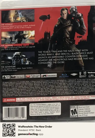 Wolfenstein: The New Order PlayStation 3, NTSC box back