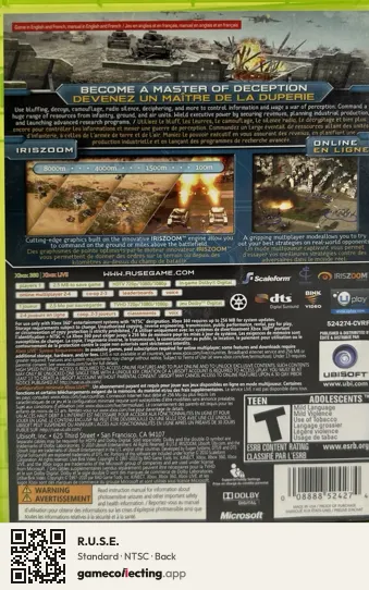 R.U.S.E. Xbox 360, NTSC box back