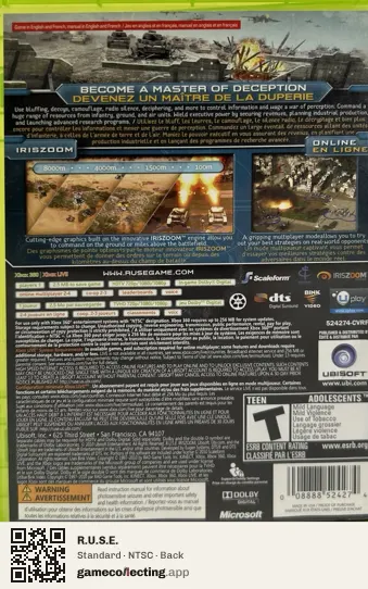 R.U.S.E. Xbox 360, NTSC box back