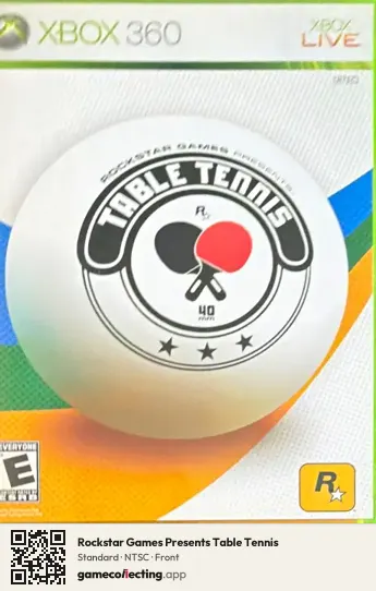 Rockstar Games Presents Table Tennis Xbox 360, NTSC box front