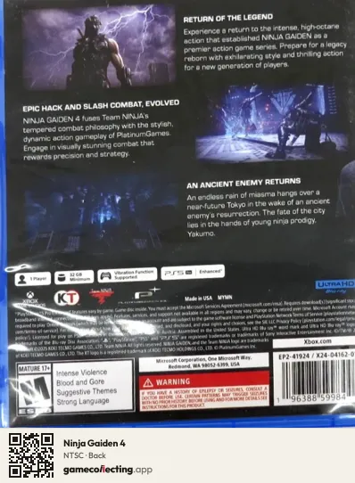 Ninja Gaiden 4 PlayStation 5, NTSC box back