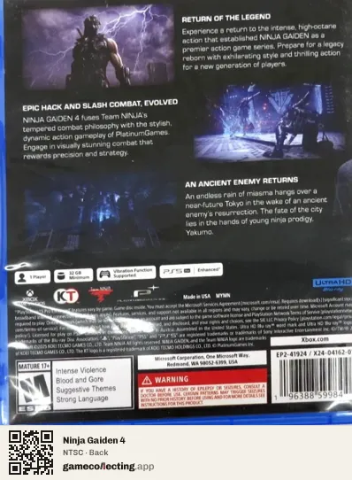 Ninja Gaiden 4 PlayStation 5, NTSC box back