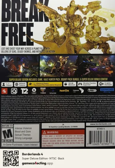 Borderlands 4 PlayStation 5, NTSC box back