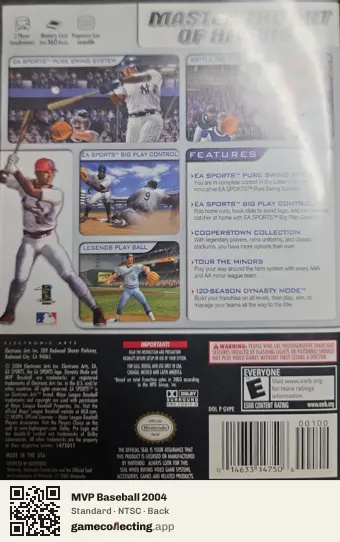 MVP Baseball 2004 Nintendo GameCube, NTSC box back