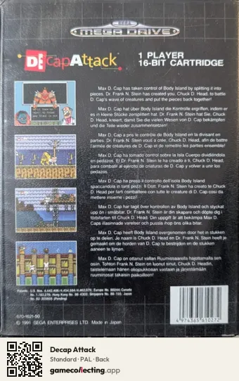 Decap Attack Sega Mega Drive / Genesis, PAL box back