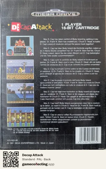 Decap Attack Sega Mega Drive / Genesis, PAL box back