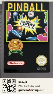 Pinball Nintendo Entertainment System, PAL cartridge label