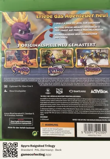 Spyro Reignited Trilogy Xbox One, Germany box back