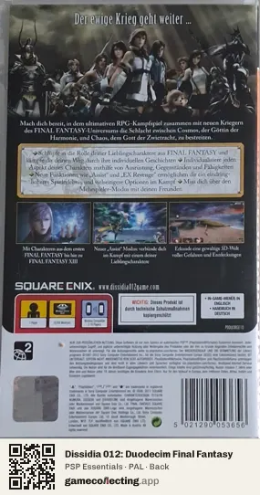 Dissidia 012: Duodecim Final Fantasy PlayStation Portable, PAL box back